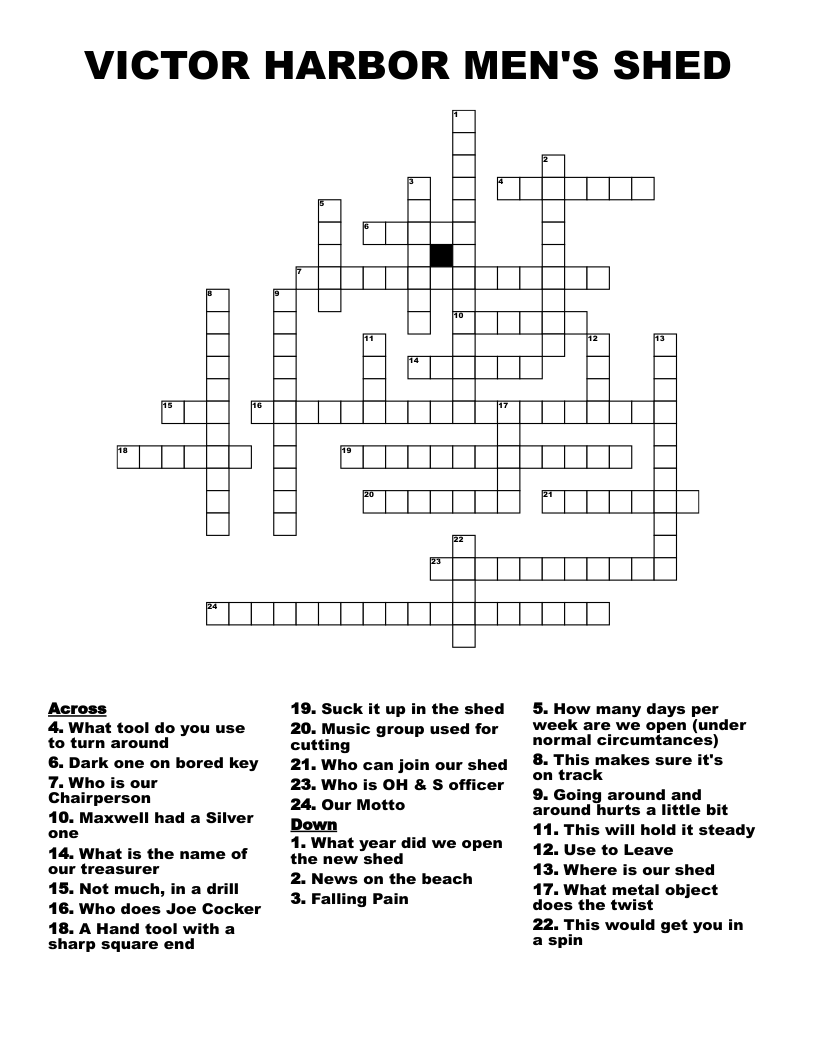 VICTOR HARBOR MEN'S SHED Crossword