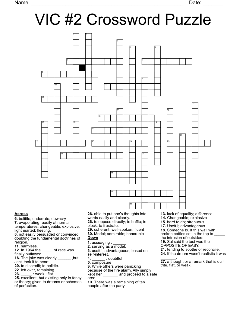 VIC #2 Crossword Puzzle 
