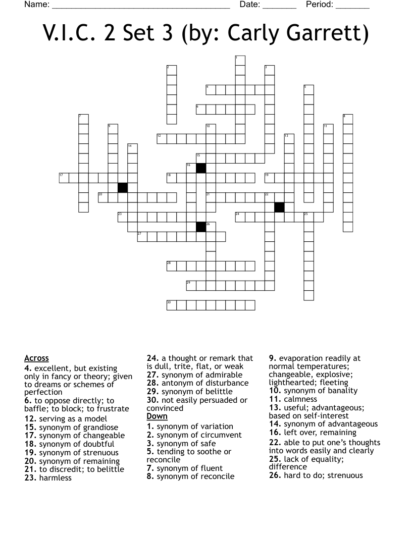V.I.C. 2 Set 3 (by: Carly Garrett) Crossword