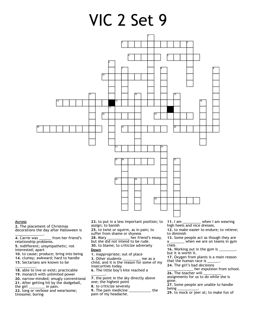 VIC 2 Set 9 Crossword