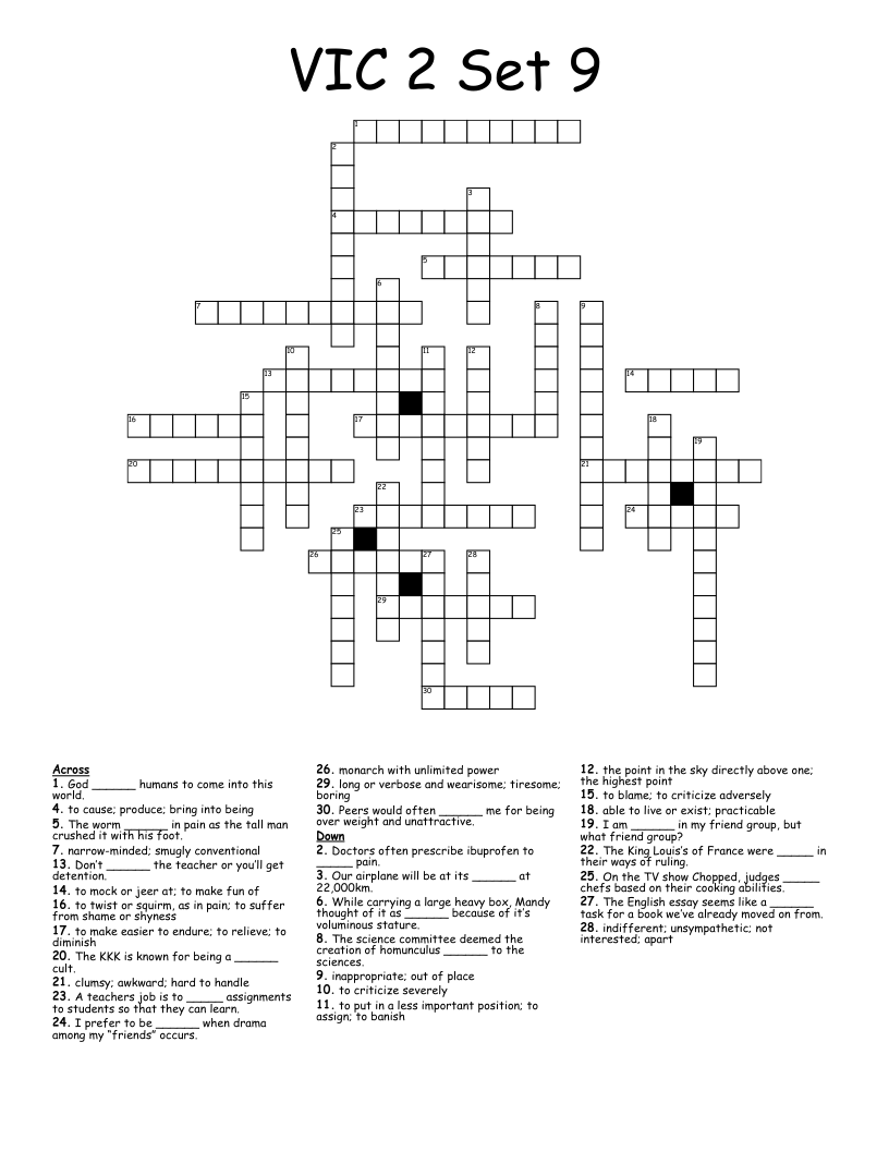 VIC 2 Set 9 Crossword