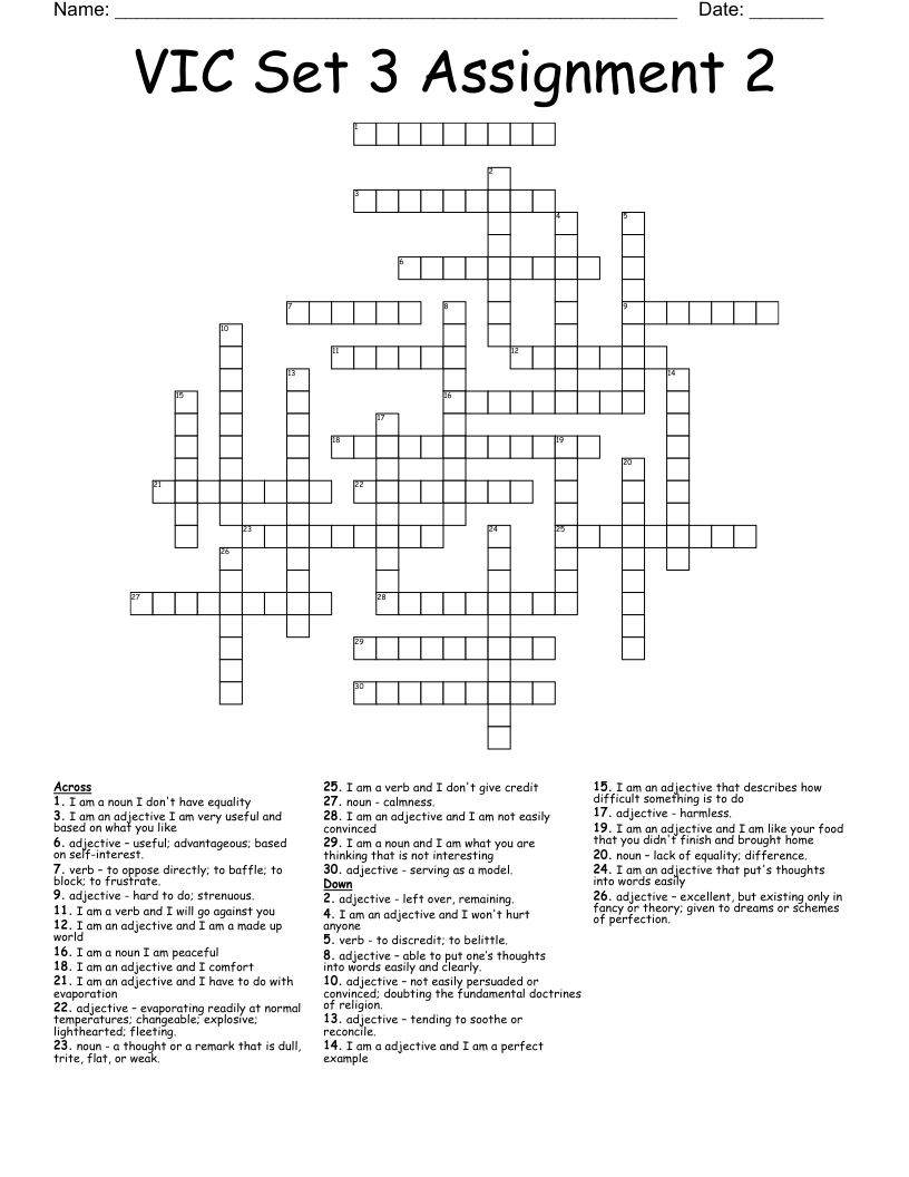 VIC Set 3 Assignment 2 Crossword