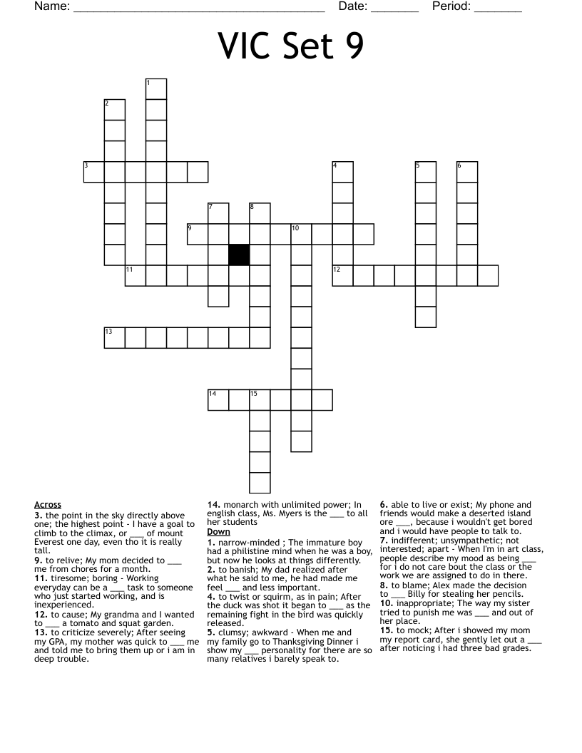 VIC Set 9 Crossword
