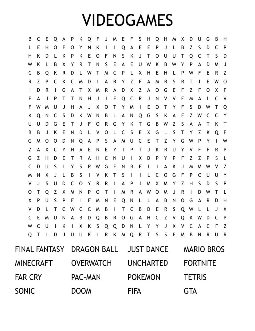 VIDEOGAMES Word Search