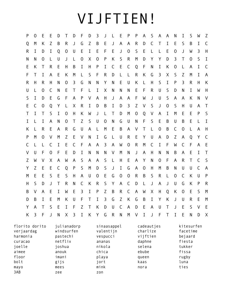 VIJFTIEN! Word Search