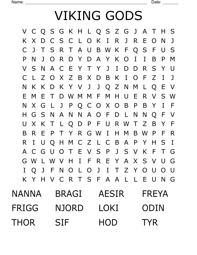 VIKING GODS Word Search