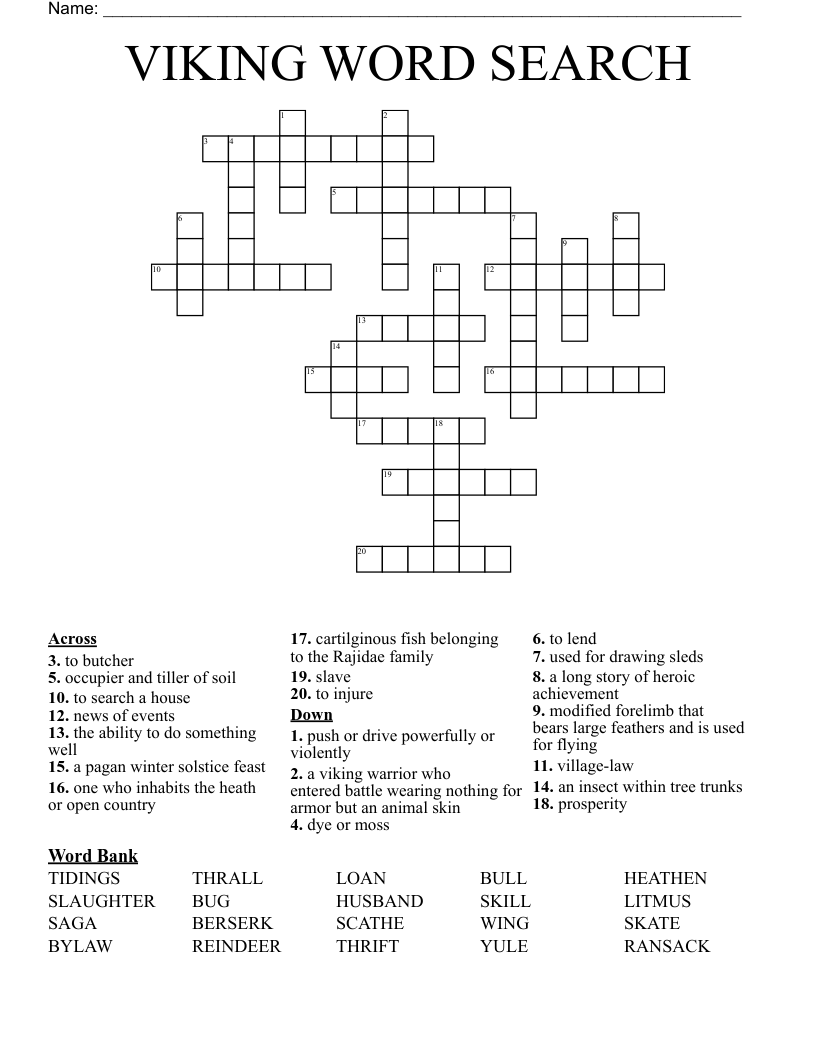VIKING WORD SEARCH Crossword