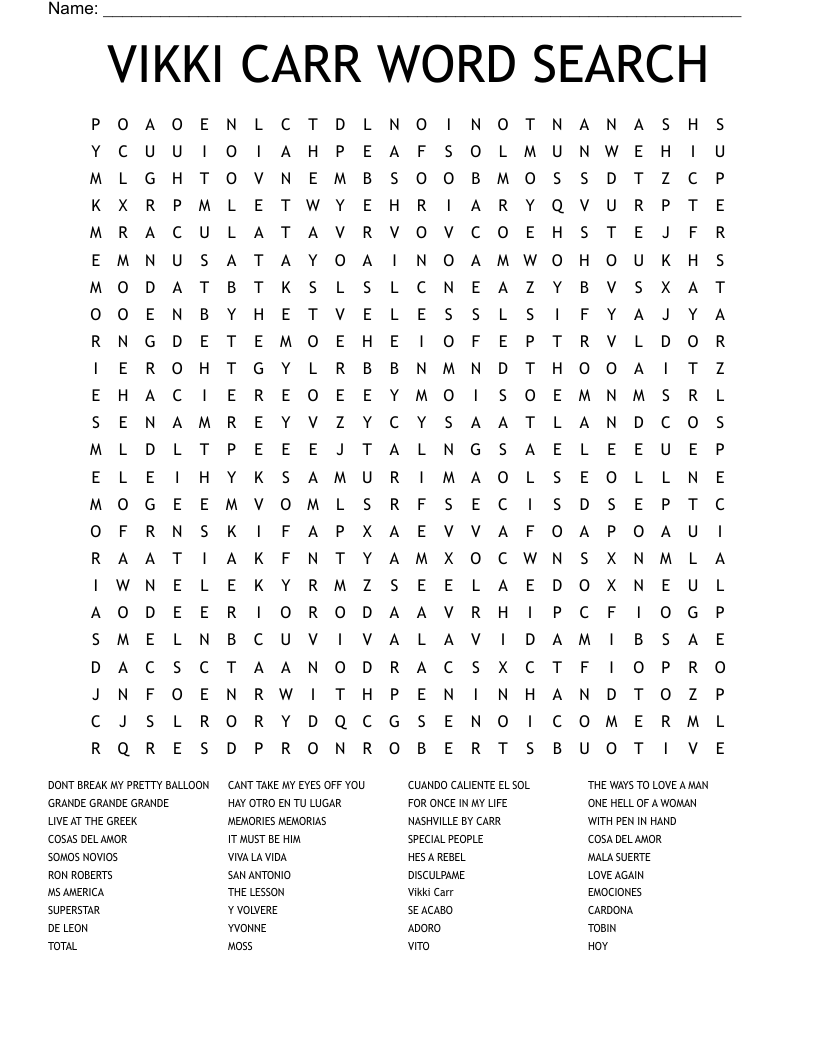 VIKKI CARR WORD SEARCH