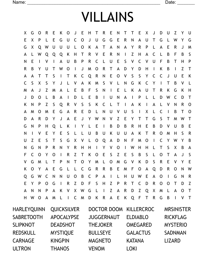VILLAINS Word Search