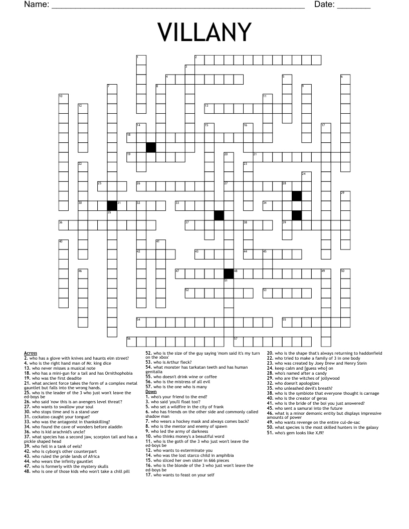 VILLANY Crossword