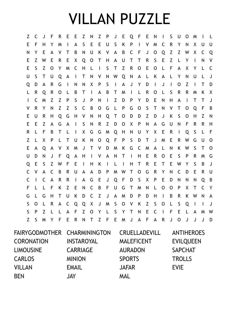 VILLAN PUZZLE Word Search
