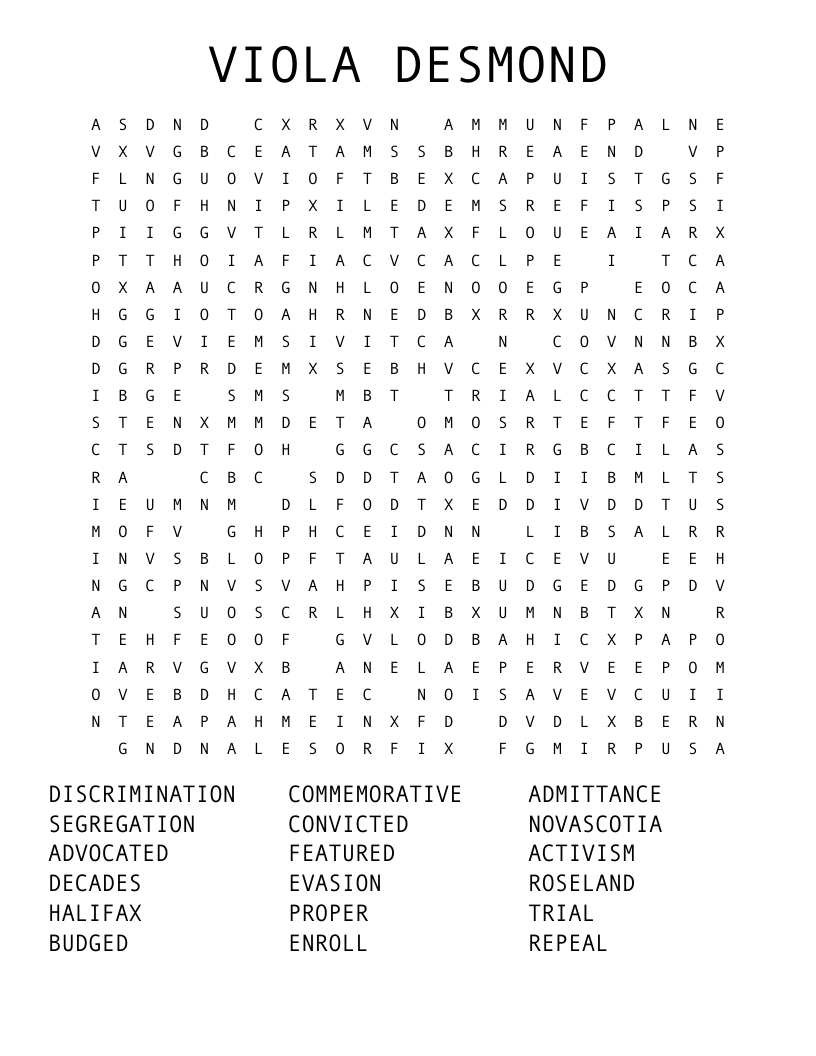 VIOLA DESMOND Word Search