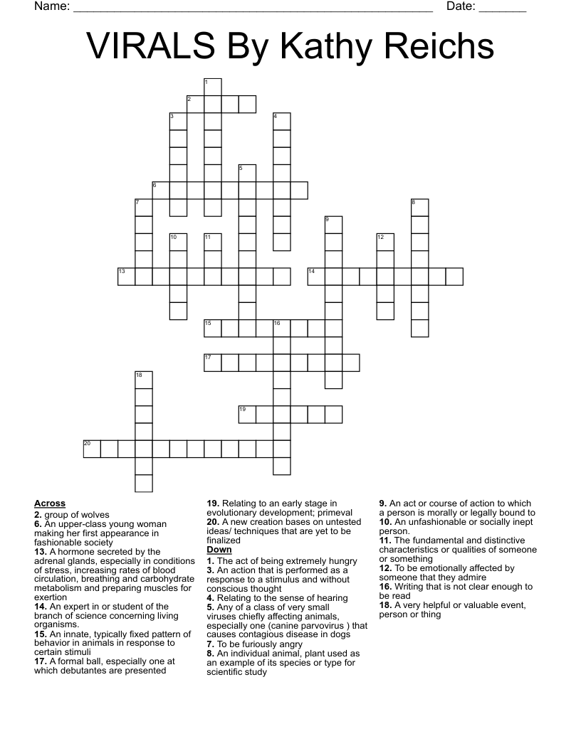 VIRALS By Kathy Reichs Crossword