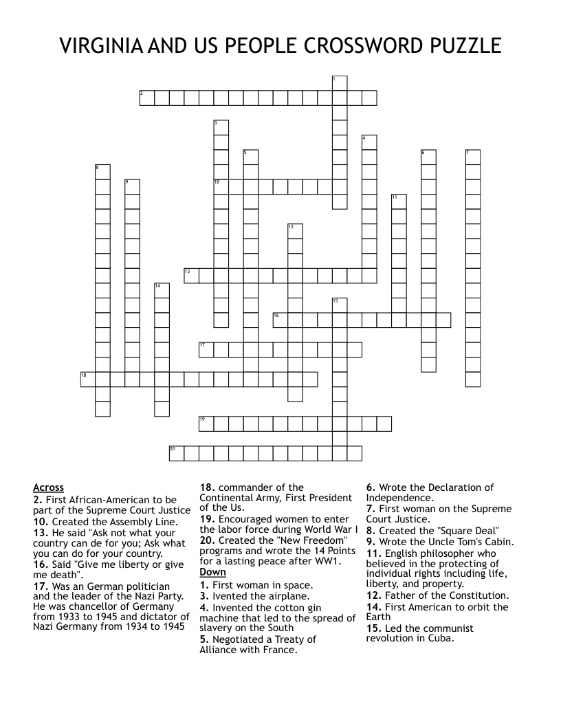 VIRGINIA AND US PEOPLE CROSSWORD PUZZLE