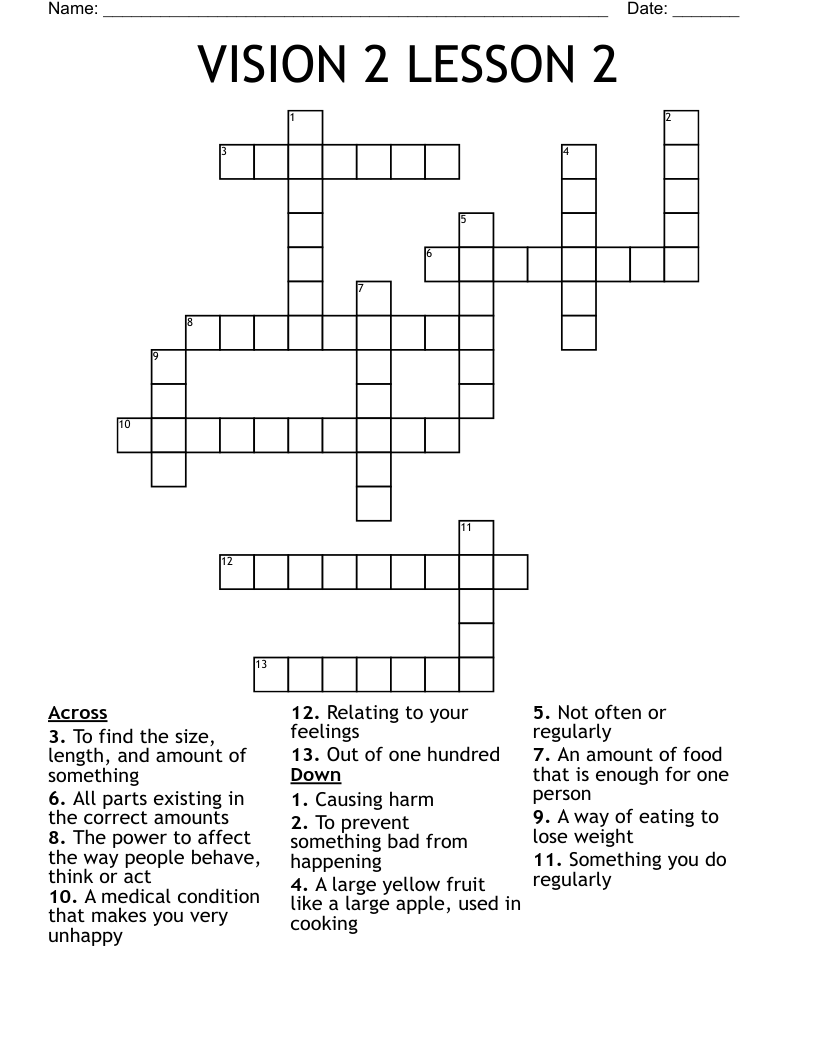 VISION 2 LESSON 2 Crossword