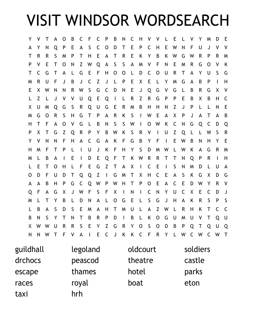 VISIT WINDSOR WORDSEARCH