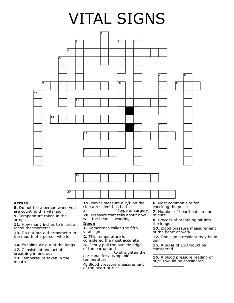VITAL SIGNS Crossword