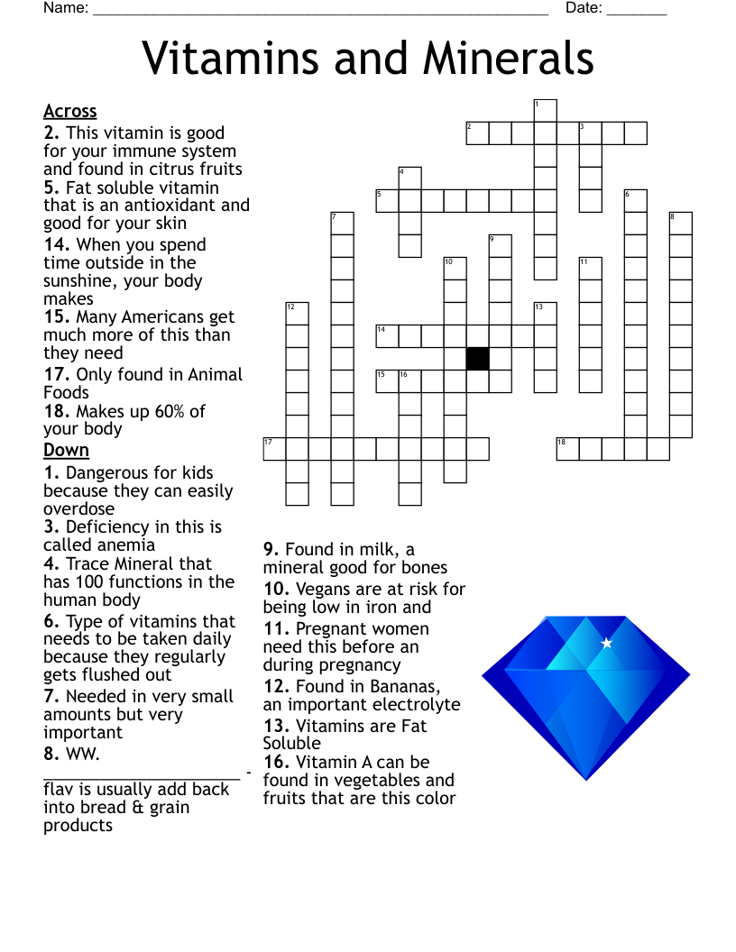 Vitamins and Minerals Crossword