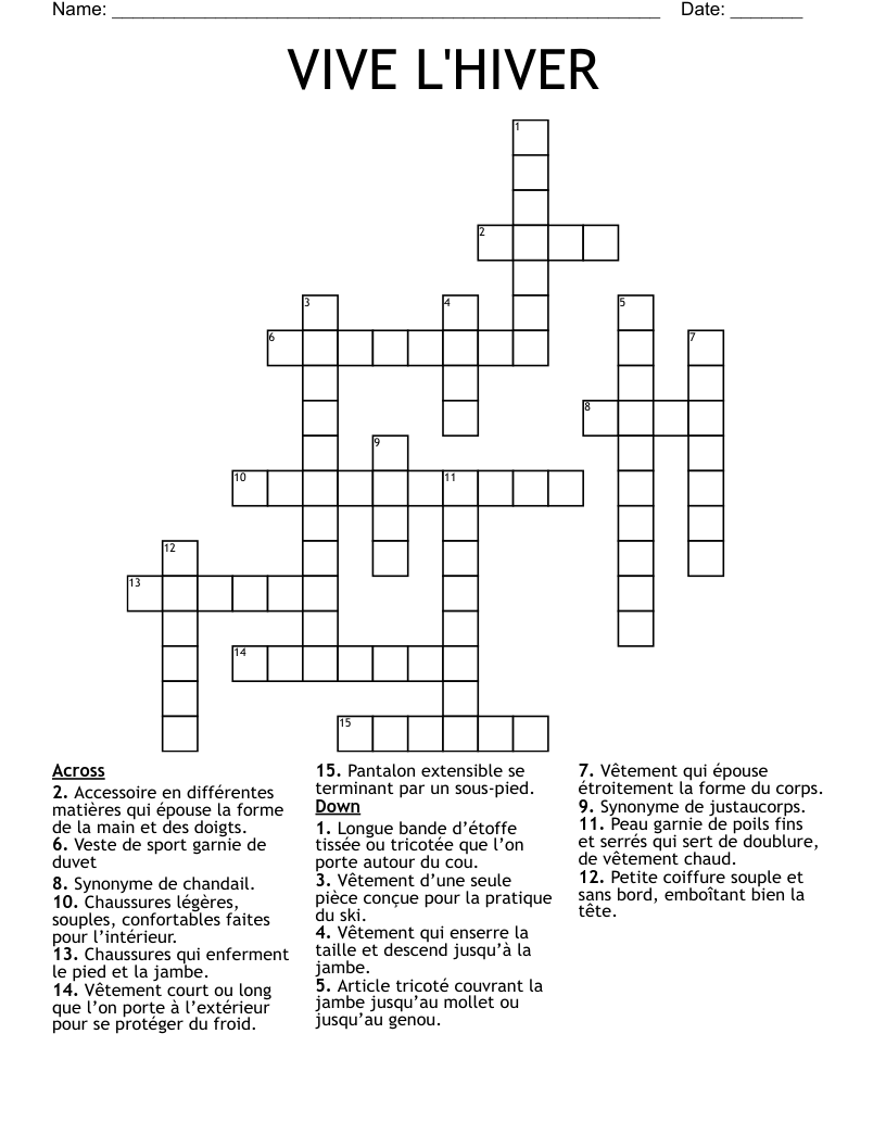VIVE L'HIVER Crossword