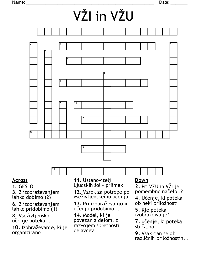 VŽI in VŽU Crossword