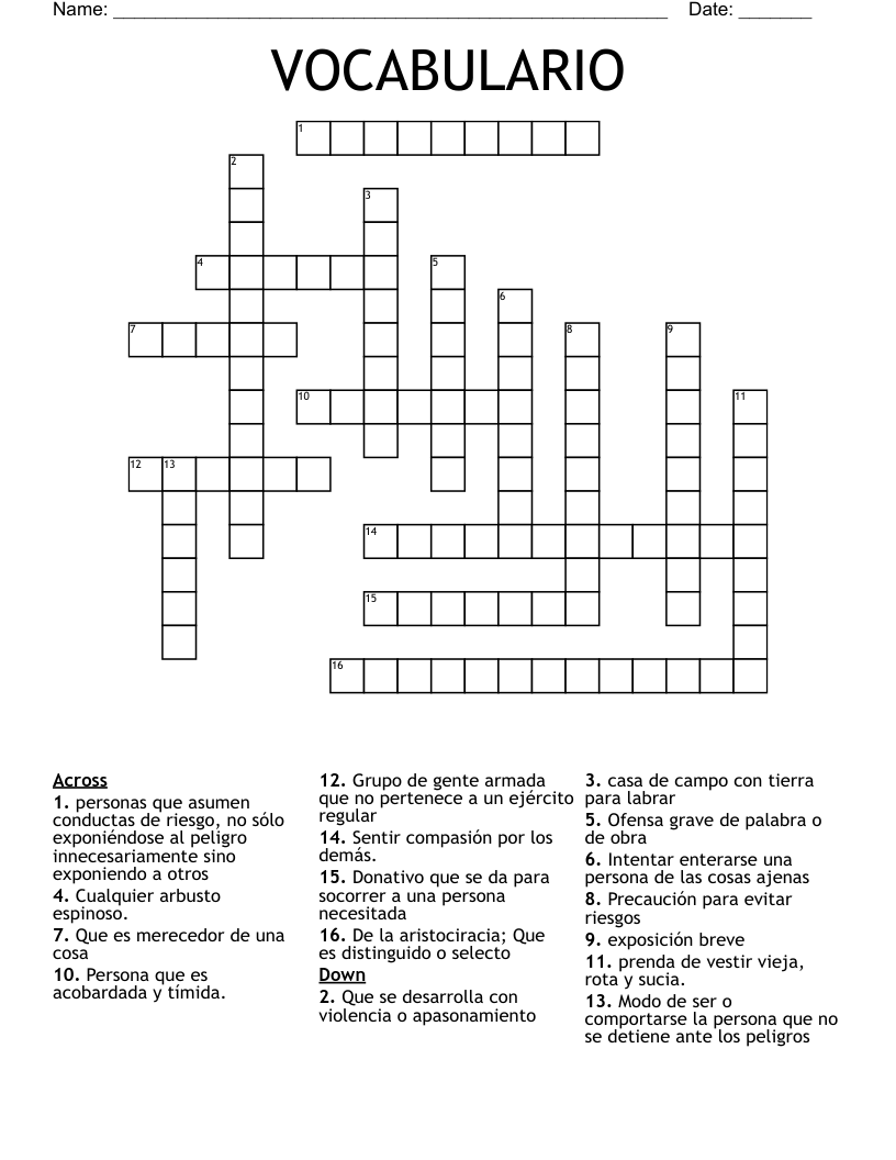 VOCABULARIO Crossword