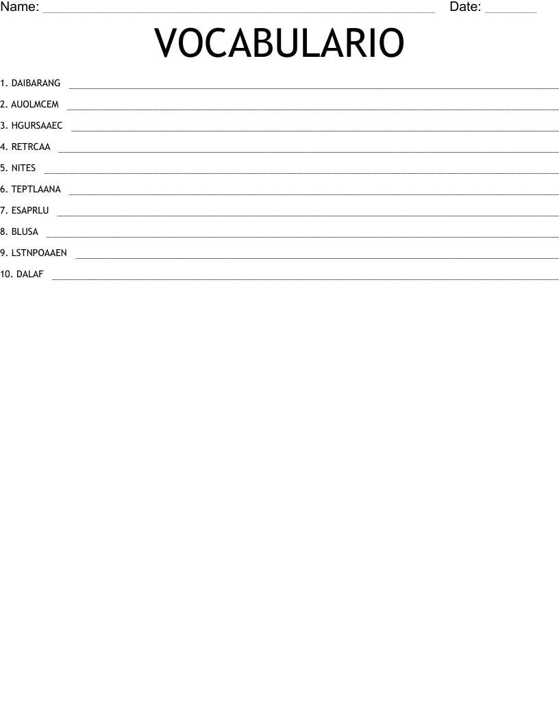 VOCABULARIO Word Scramble