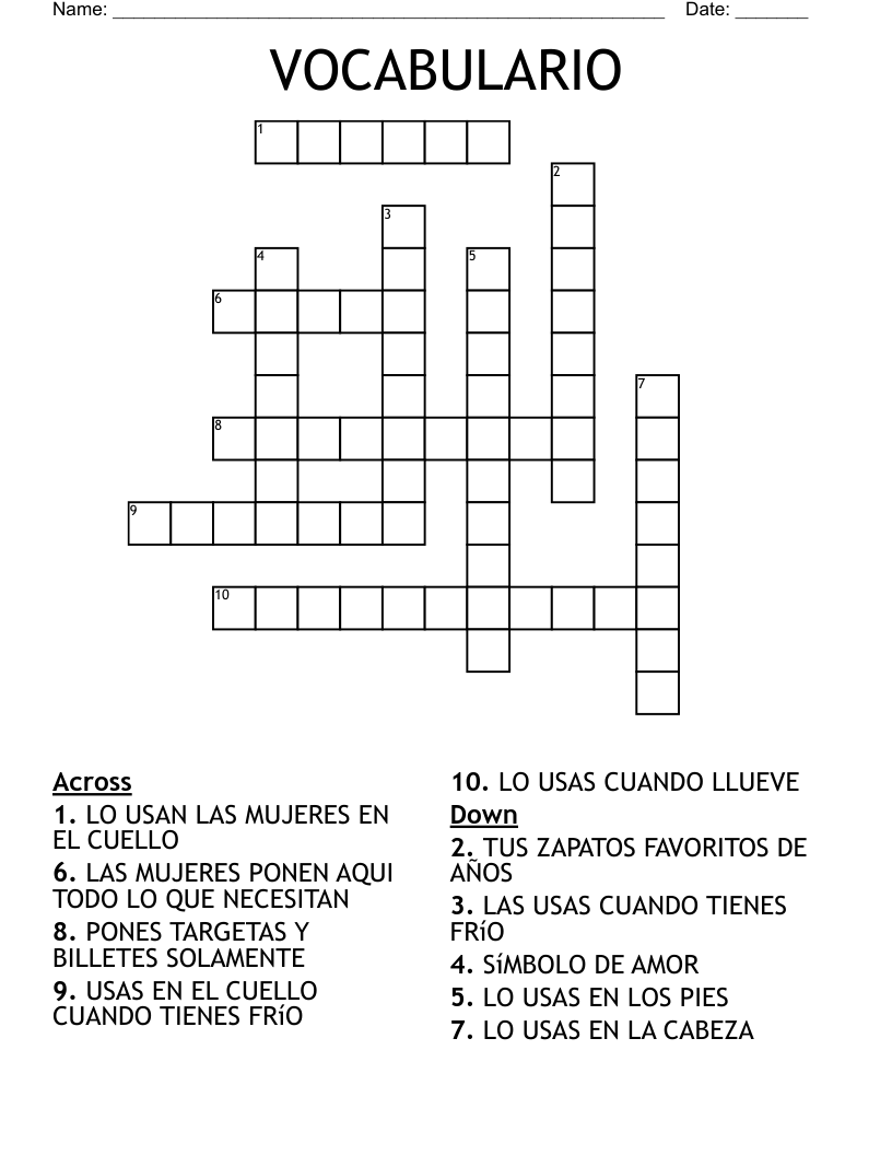 VOCABULARIO Crossword