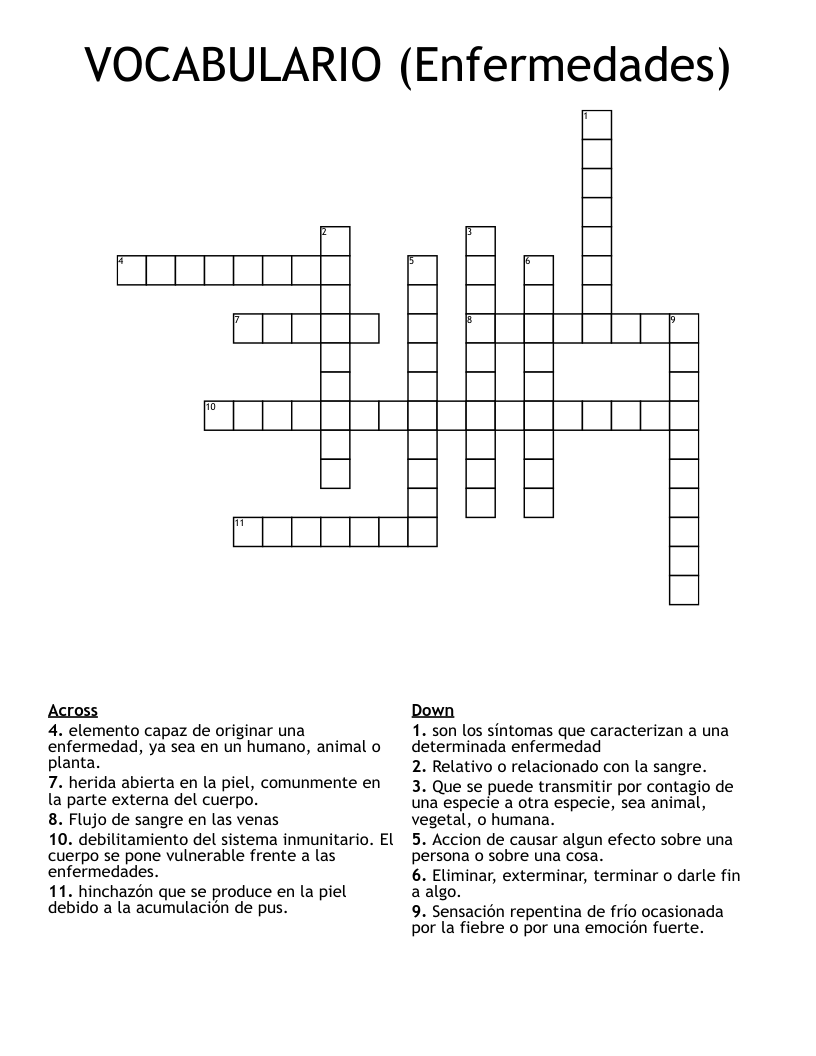 VOCABULARIO (Enfermedades) Crossword