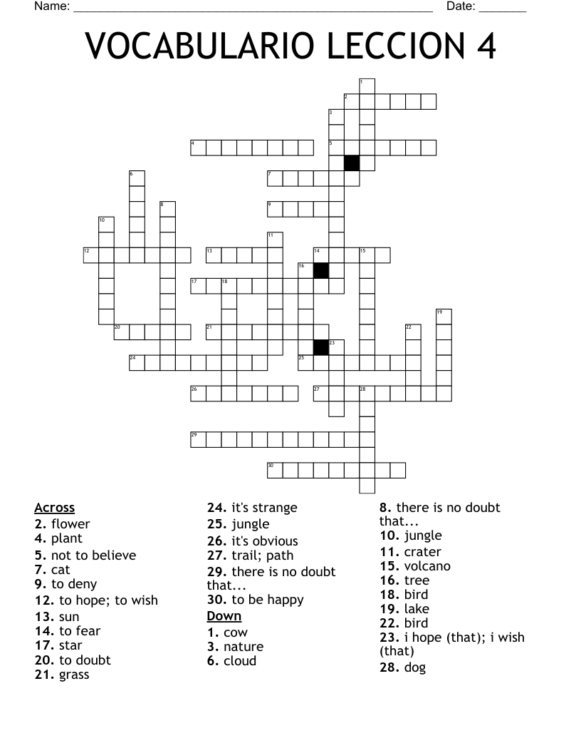 VOCABULARIO LECCION 4 Crossword