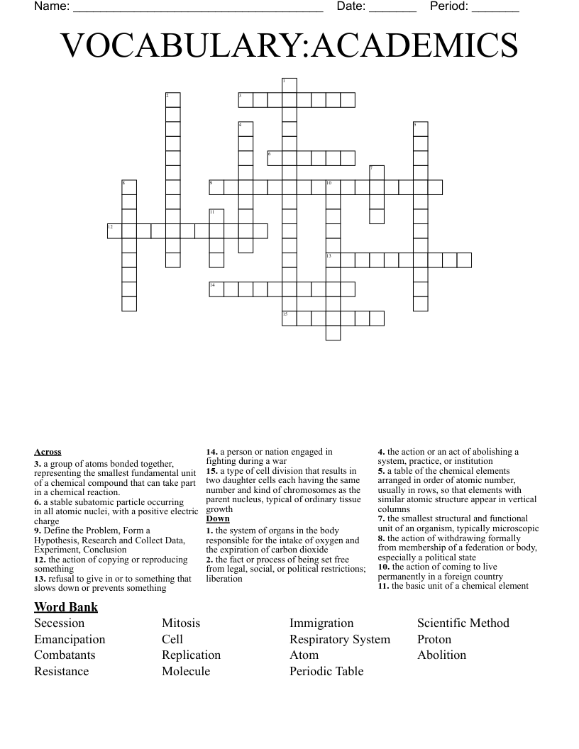 VOCABULARY:ACADEMICS Crossword