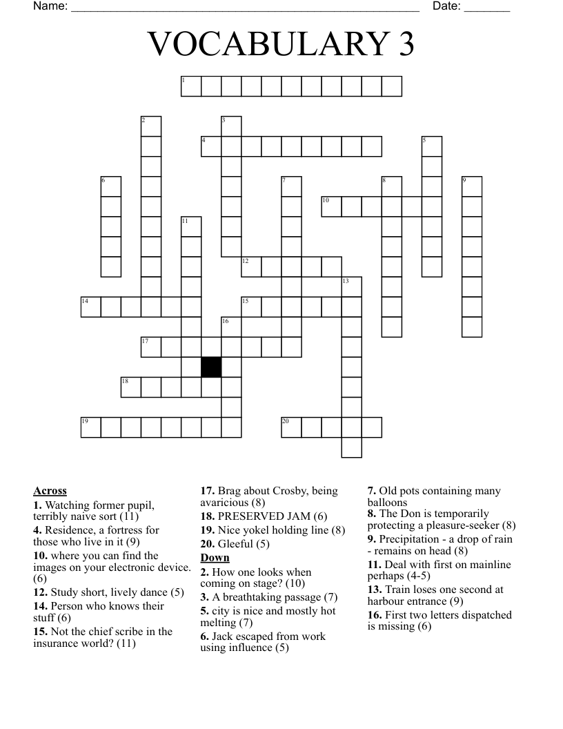 VOCABULARY 3 Crossword