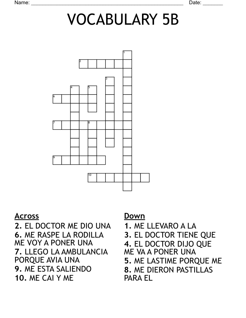 VOCABULARY 5B Crossword