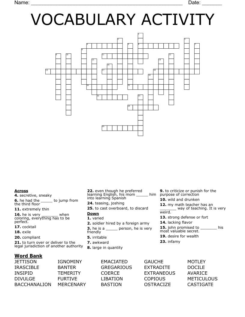 VOCABULARY ACTIVITY Crossword