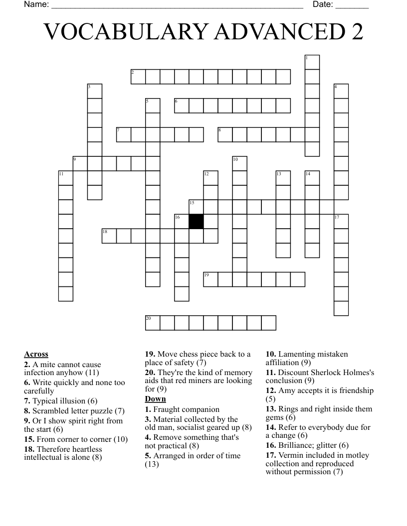 VOCABULARY ADVANCED 2 Crossword