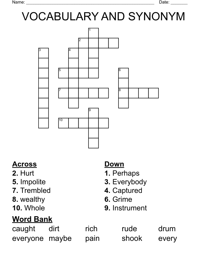 VOCABULARY AND SYNONYM Crossword