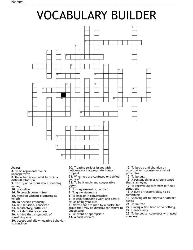 VOCABULARY BUILDER Crossword