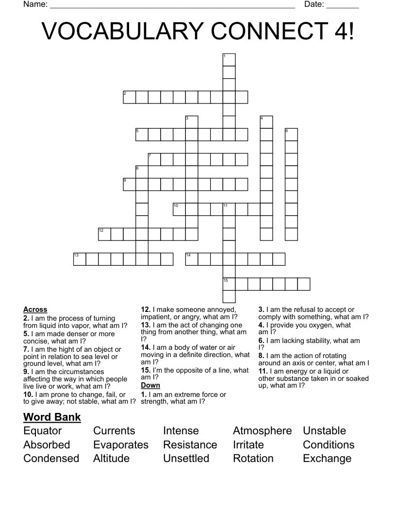 VOCABULARY CONNECT 4! Crossword