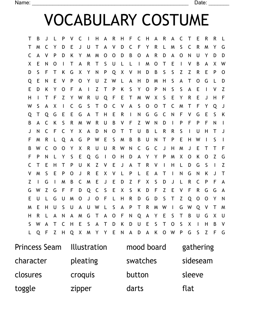 VOCABULARY COSTUME  Word Search