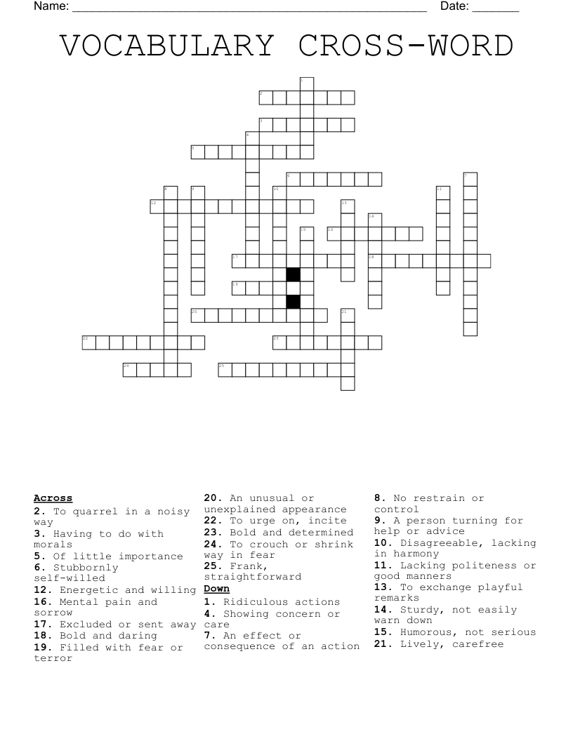 VOCABULARY CROSS-WORD Crossword