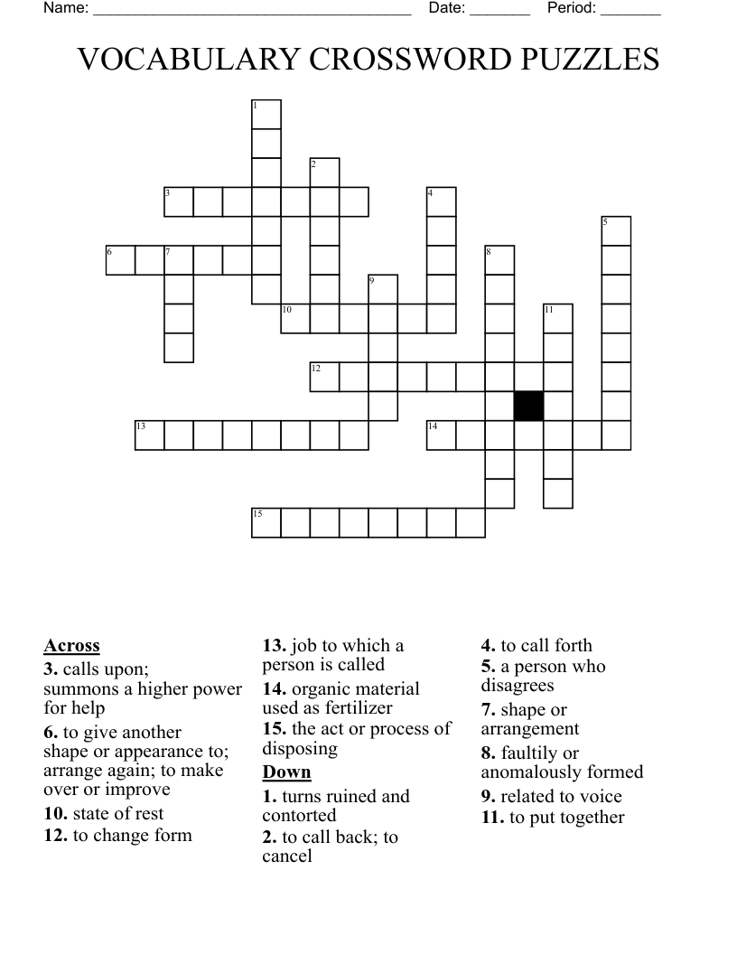 VOCABULARY CROSSWORD PUZZLES
