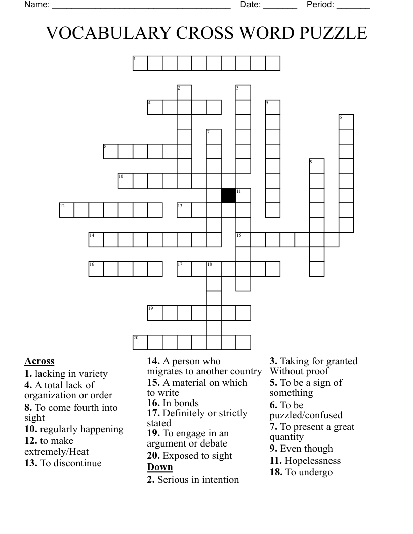 VOCABULARY CROSS WORD PUZZLE 