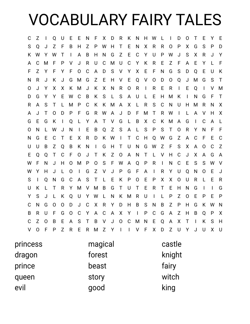 VOCABULARY FAIRY TALES Word Search