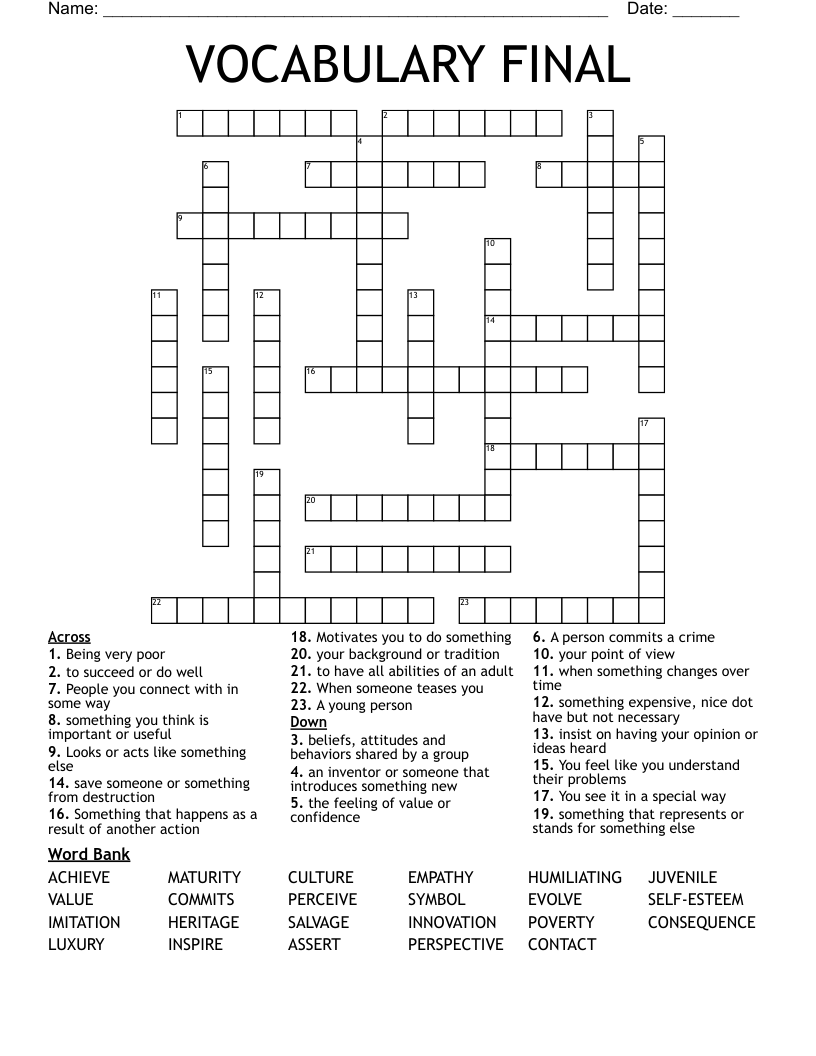 VOCABULARY FINAL Crossword