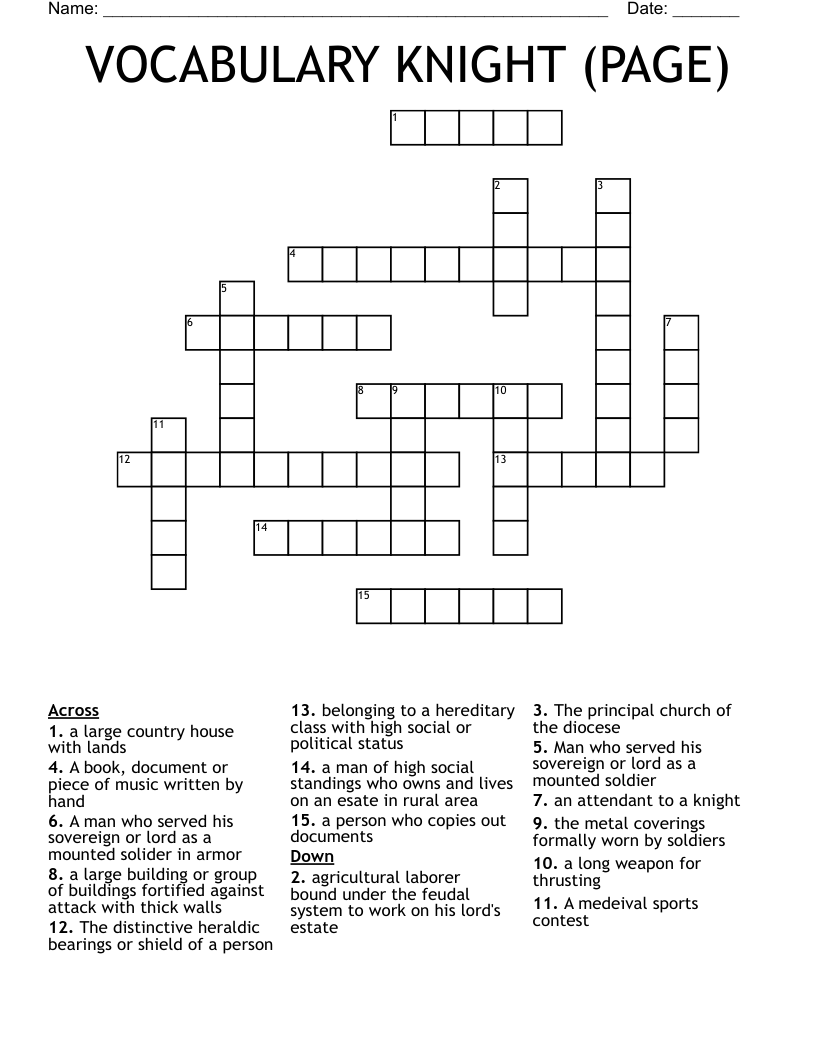 VOCABULARY KNIGHT (PAGE) Crossword