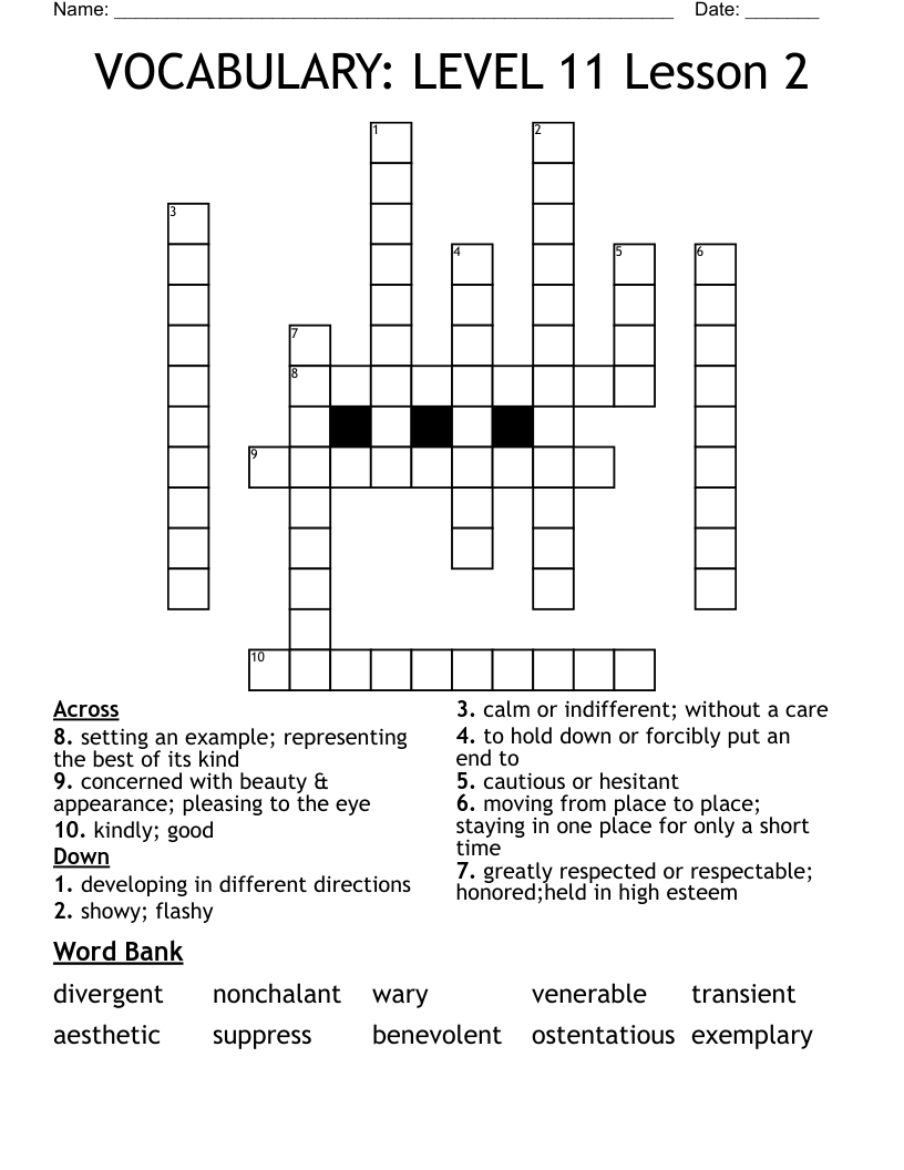 VOCABULARY: LEVEL 11 Lesson 2 Crossword