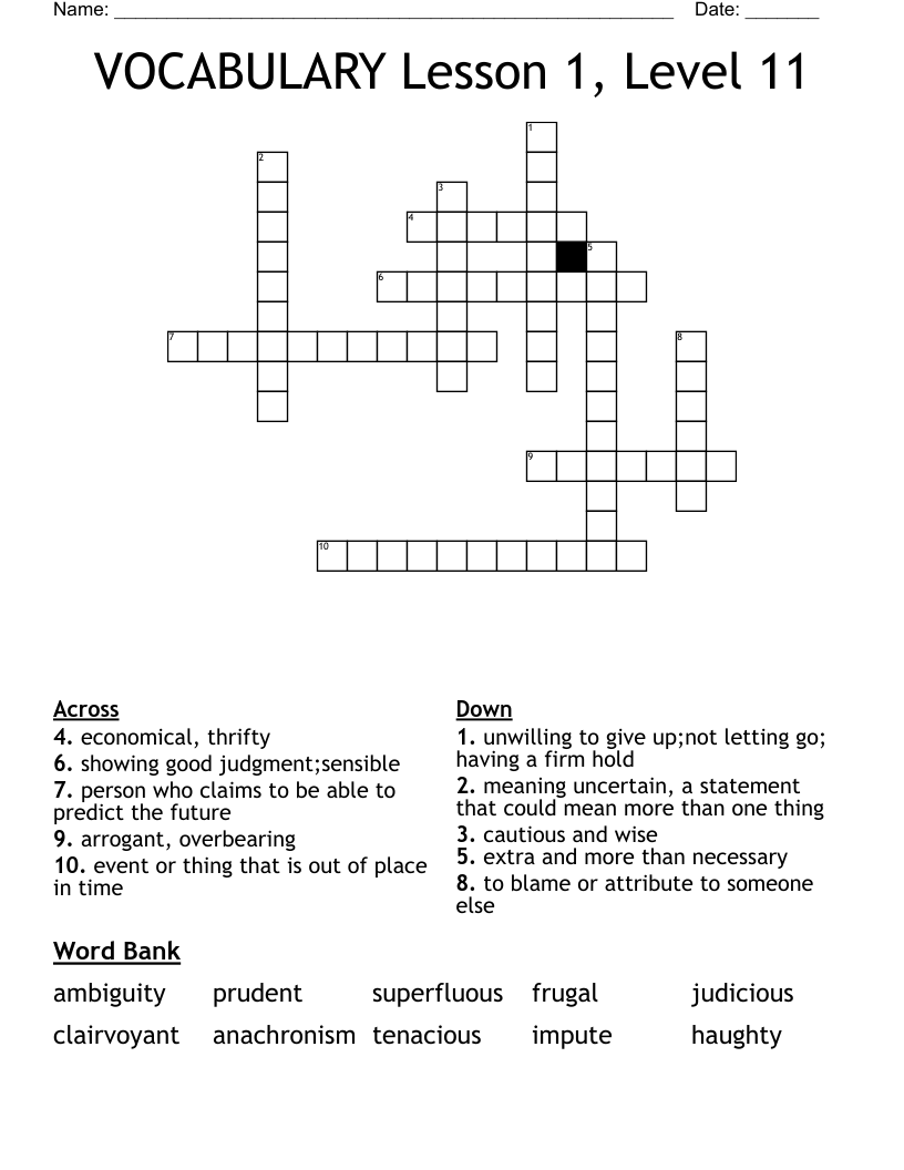 VOCABULARY Lesson 1, Level 11 Crossword