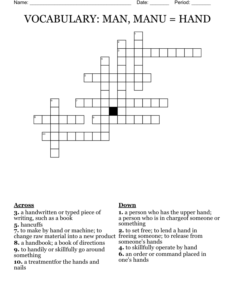 VOCABULARY: MAN, MANU = HAND Crossword