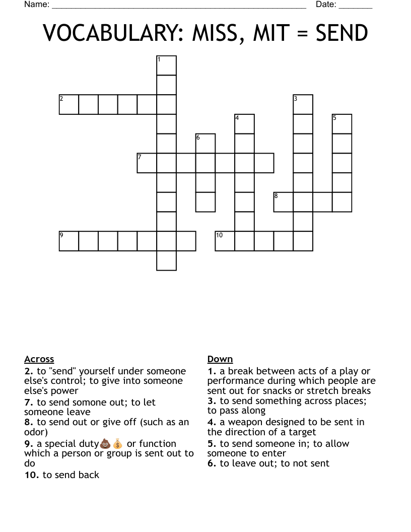 VOCABULARY: MISS, MIT = SEND Crossword