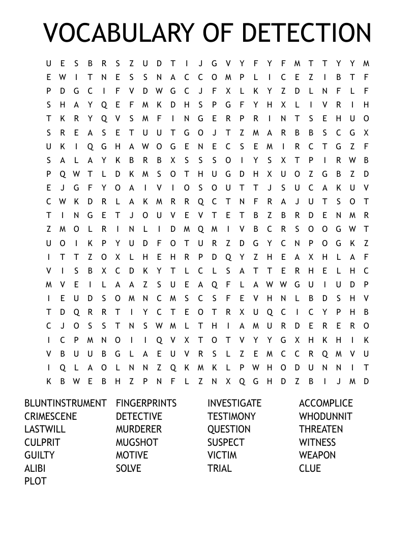 VOCABULARY OF DETECTION Word Search
