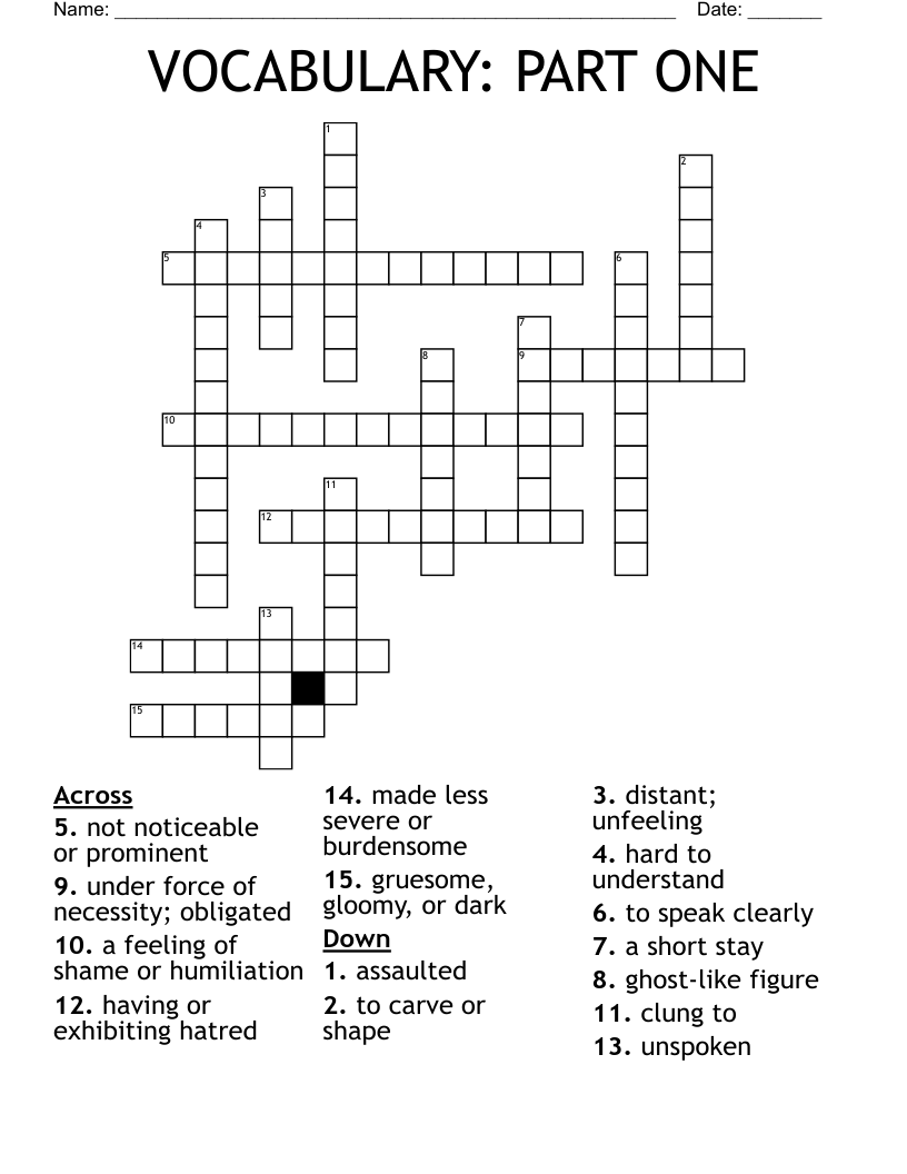 VOCABULARY: PART ONE Crossword